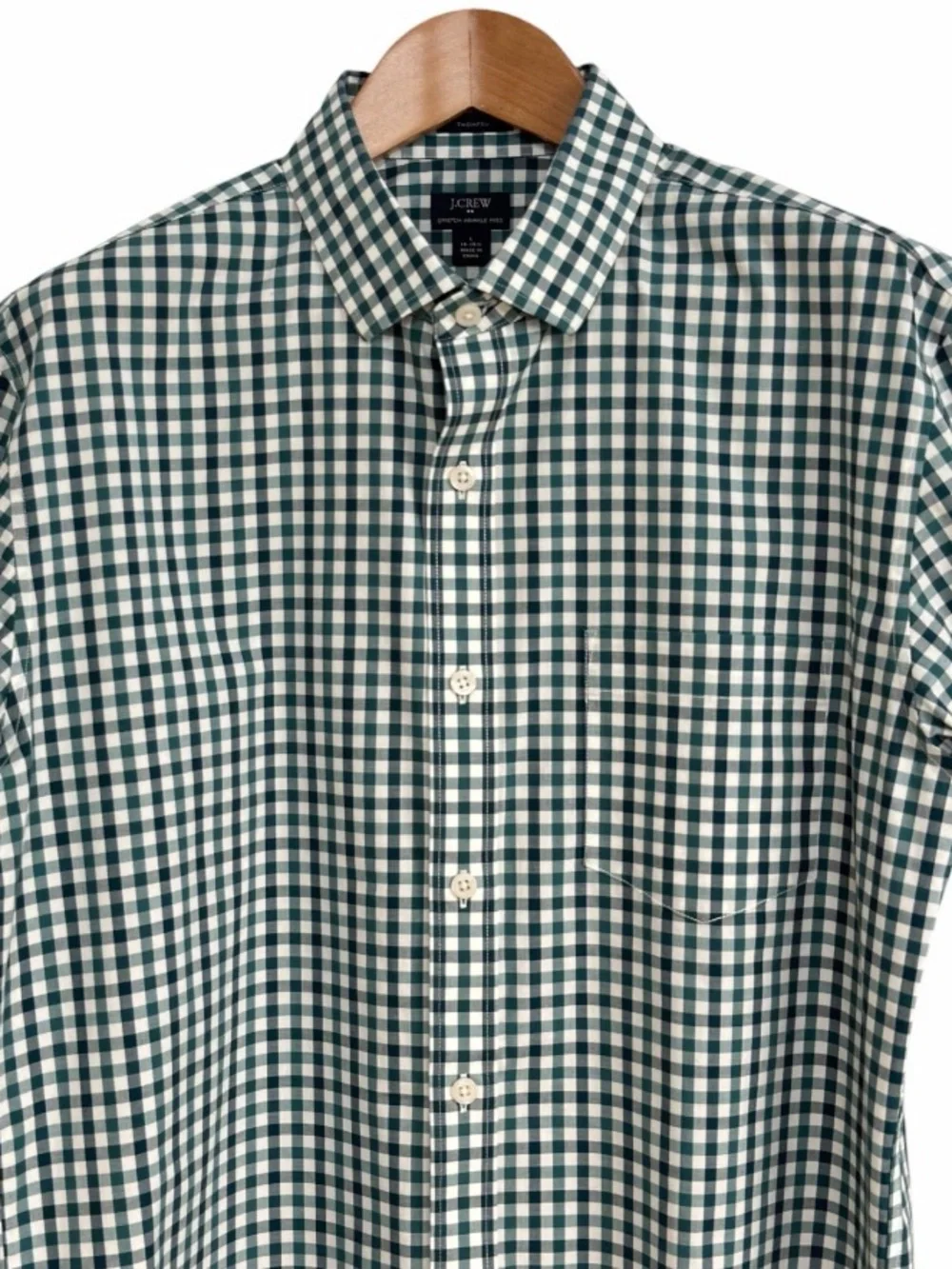 J.Crew Thompson Stretch Wrinkle Free Gingham Button Shirt Green White Large Men